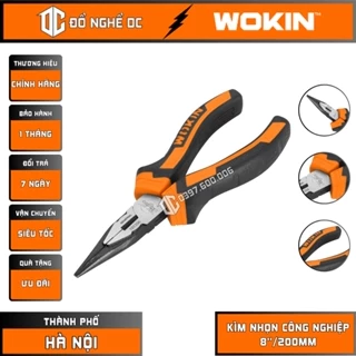 Kìm nhọn công nghiệp đa năng 8"/200mm 101208 Wokin thép CR-V màu đen, tay cầm nhựa hai thành phần dùng để kẹp, giữ -HN