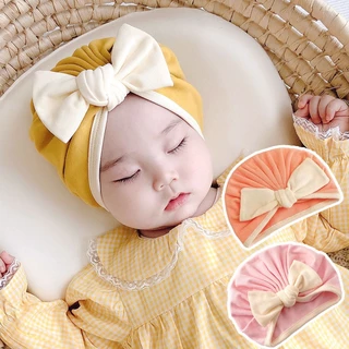 Mũ Beanie Cotton Mềm Mại Thoáng Khí Đính Nơ Dễ Thương Cho Bé Gái Sơ Sinh