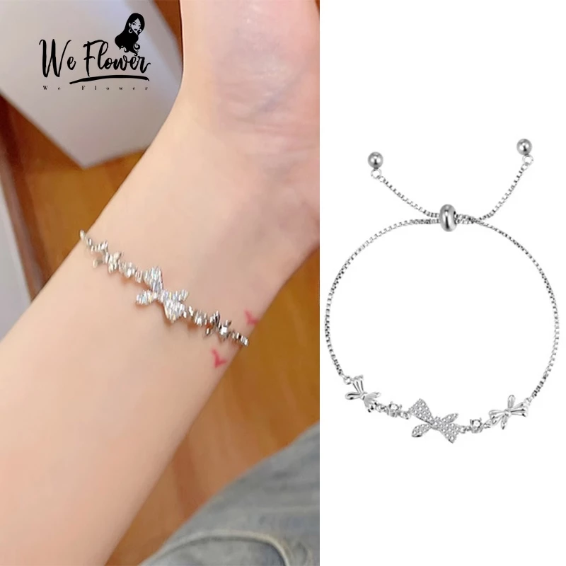 WeFlower Vòng Tay Mạ Bạc 925 Hình Nơ Đính Đá Sang Trọng Cho Nữ