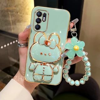 ốp lưng OPPO reno 6 4g reno 6 5g reno 6 z 5g Ốp Điện Thoại Silicone TPU mạ điện 3D thỏ đứng với vòng đeo tay dây buộc Trường hợp điện thoại chống sốc OPPO reno 6 4g reno 6 5g reno 6 z 5g