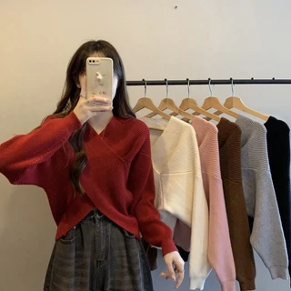 Áo sweater Dệt Kim Cổ Chữ v Dáng Ôm Thời Trang Thu Đông Phong Cách Mới