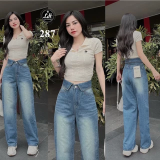 Quần jeans nữ ống rộng màu xanh đậm cạp siêu cao lật lưng siêu đẹp Lê Huy Fashion MS 287