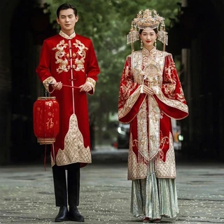Thêu cao cấp Handmade Công nghiệp nặng Móng tay Cô dâu Xiuhe Quần áo Xiuhe Cô dâu 2024 Phong cách mới Ming Made Quần áo cưới Phong cách Trung Quốc Vương miện Phượng hoàng Xia Hui Cao cấp Xiu Kimono ra khỏi phòng trưng bày