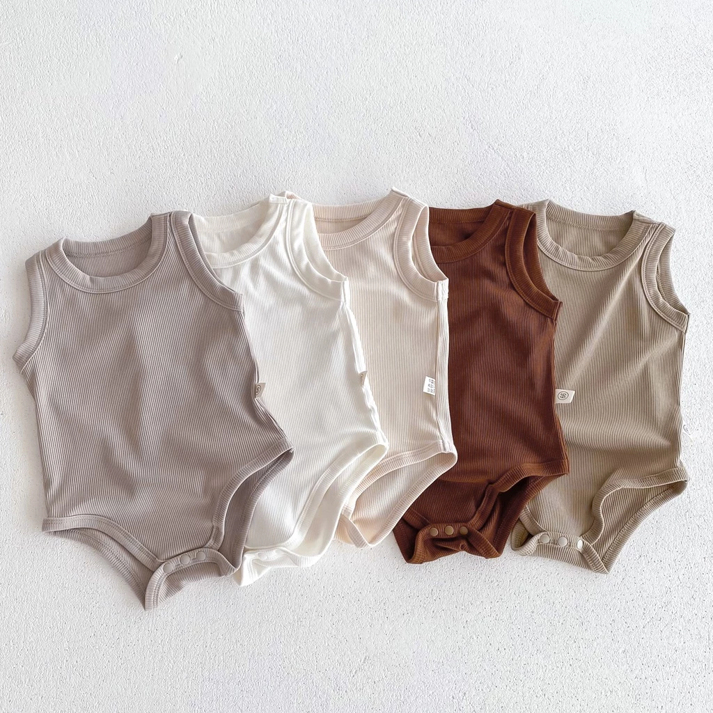 Bộ Áo Liền Quần Bằng Cotton Không Tay 5 Màu Sắc Dành Cho Bé Trai Gái 0-2 Tuổi