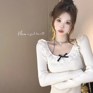 Áo Sweater Dệt Kim Tay Dài Cổ Tròn Thắt Nơ Phong Cách Hàn Quốc Thời Trang Cho Nữ