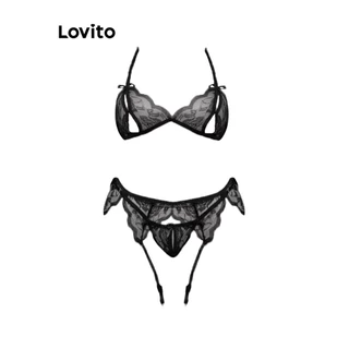 Bộ đồ lót Lovito phối ren màu trơn sexy cho nữ LNA24121 (màu trắng/hồng/đen)