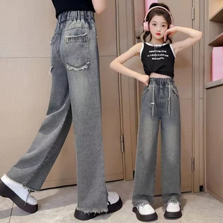  Quần jeans Ống Rộng Phong Cách retro Cho Bé Gái 5-6 - 7-8 - 9-10 - 11-12 - 13-14 Tuổi