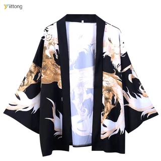 Áo Sơ Mi Tay Lửng Dáng Rộng In Họa Tiết Rồng Phong Cách Kimono Nhật Bản Thời Trang Mùa Hè Cho Nam Và Nữ