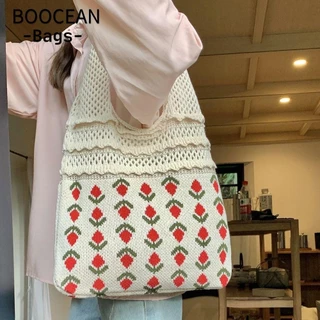 BOOCEAN Túi Đeo Vai Đan Len Sức Chứa Lớn Phong Cách Boho Thời Trang Cho Nữ