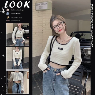 Áo sweater Tay Dài Dáng Ngắn Phối Dây Cột Thời Trang Mùa Thu Cá Tính Cho Nữ