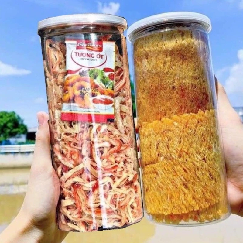 combo 2 hũ khô mực cán + mực sợi hấp dừa