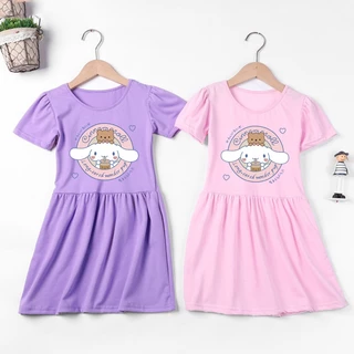 Đầm cotton Tay Ngắn In Hoạt Hình Chú Chó cinnamoroll Thời Trang Mùa Hè Cho Bé Gái