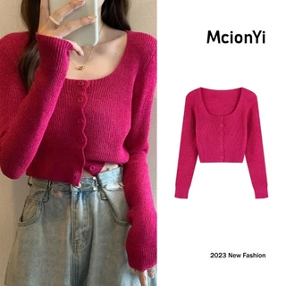 Mcionyi Áo cardigan Dệt Kim Tay Dài Dáng Ngắn Thời Trang 2023 Cho Nữ