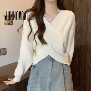 Áo Sweater Dệt Kim Tay Dài Màu Trơn Phong Cách Năm Mới 2024