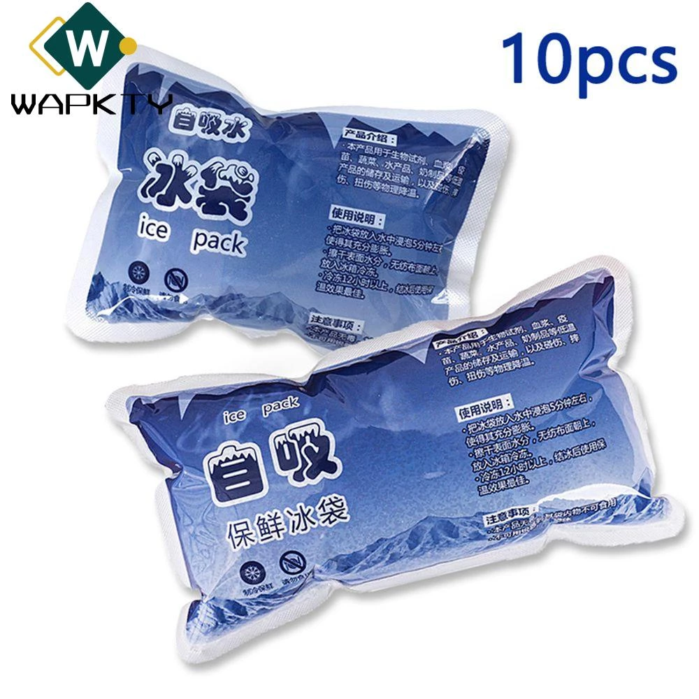 WAPKTY Bộ 10 Túi Đá Giữ Lạnh Thức Uống Tự Động Hấp Thụ Nước Có Thể Tái Sử Dụng Kèm 10 Túi Đựng