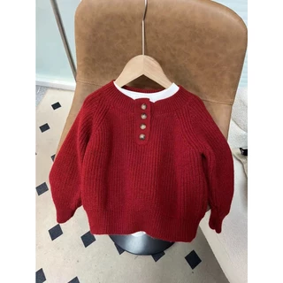 Áo sweater Dày Dặn Màu Đỏ Trơn Thời Trang Thu Đông Cho Bé