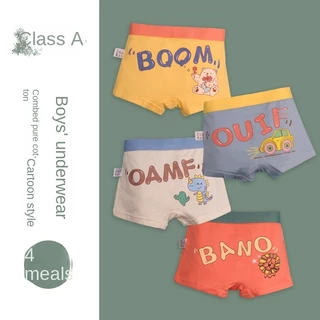 Bộ 4 Quần Lót Boxer Cotton Họa Tiết Hoạt Hình Dễ Thương Cho Bé Trai