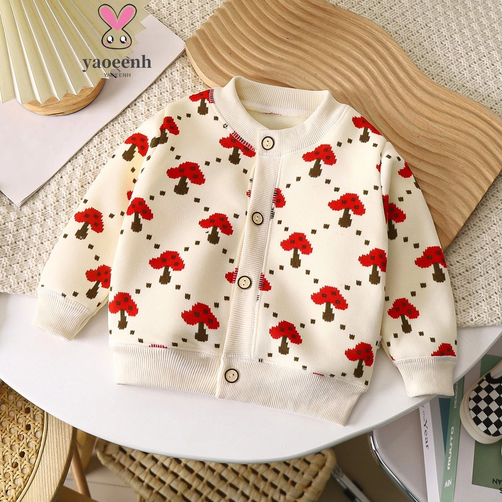 Áo khoác cardigan YAOEENH dệt kim lót lông cừu dày dặn ấm áp dễ phối đồ cho bé 80-140cm1