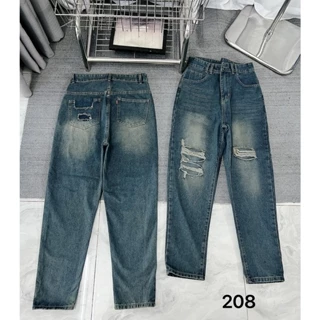 Quần Baggy Jeans Nữ Bigsize Rách Gối Lưng Cao TCSHOP MS 208