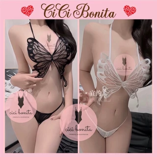 Đồ lót nữ ren xuyên thấu sexy gợi cảm set nội y họa tiết bươm bướm đen trắng quyến rũ CL45