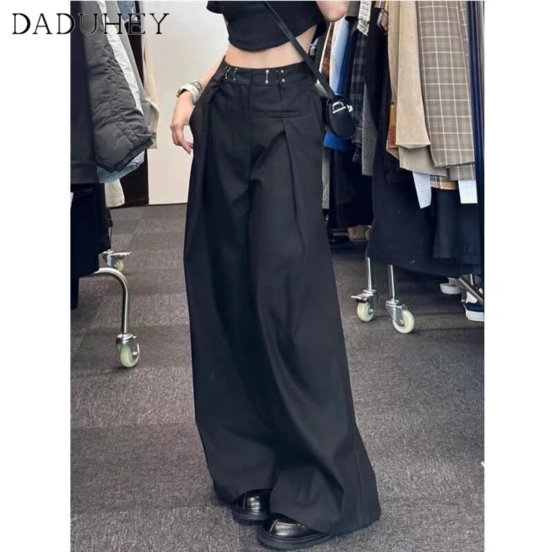 DaDuHey New American High Street Retro Casual Pants Niche High Waist Loose Wide Leg Pants plus Size Trousers