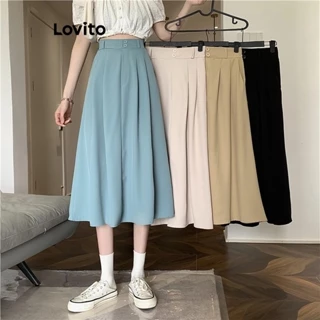 Lovito Váy xếp li trơn đơn giản cho nữ LNE38473 (Kaki/Mơ/Xanh/Đen)