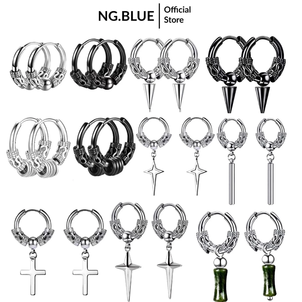 Khuyên tai bông tai nam nữ tròn xỏ lỗ hipster bạc hình rồng ngôi sao thép titan không gỉ đẹp cá tính sang chảnh phụ kiện