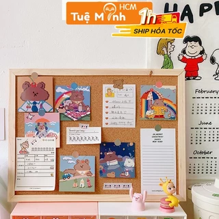 Bảng ghim gỗ bần K18 decor treo ảnh VPPTUEMINH, postcard - Tặng kèm ghim + dây gai + sticker tròn