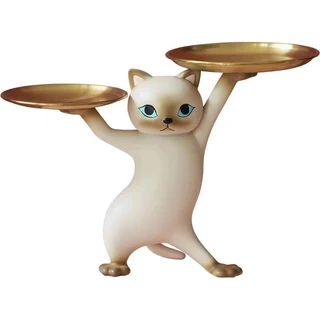 Tượng Mèo Bê 2 đĩa SG.DECOR Lắc Hông 3 màu Trang trí Nhà cửa, spa, kệ tủ đựng đồ dùng, quà tặng tân gia