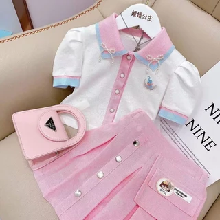 Set Áo Thun Tay Ngắn Và Chân Váy Xếp Ly Phong Cách Preppy Thời Trang Mùa Hè Mới 2023 Dành Cho Bé Gái