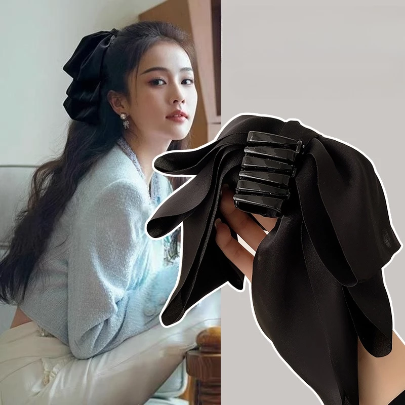 Kẹp tóc cao cấp phong cách Hàn Quốc, màu đen với nơ lớn, trendy