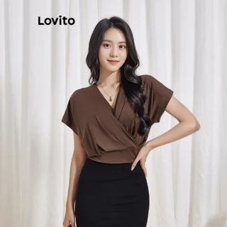 Áo thun Lovito cơ bản màu trơn thường ngày cho nữ LBL06070 (Màu nâu)