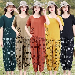 Bộ Đồ Cotton Lanh Hai Mảnh Họa Tiết Caro Thời Trang Mùa Hè Cho Nữ