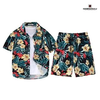 Set Áo Sơ Mi Tay Ngắn Và Quần Short Họa Tiết Hoa Phong Cách Hawaii Cho Nam Và Nữ