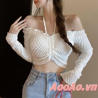 Áo Croptop Tay Dài Màu Sắc Thanh Lịch Cho Nữ