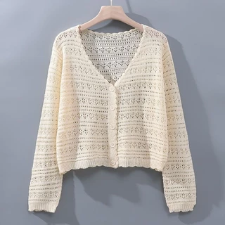 Áo Khoác Cardigan Cổ Chữ V Dáng Rộng Chống Nắng Phong Cách Pháp Thời Trang Mùa Xuân Cho Nữ