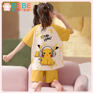 Bộ Đồ Ngủ Áo Thun In Hoạt Hình Pikachu Phối Quần Dài Thời Trang Mùa Hè Dễ Thương Cho Bé Gái