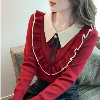 Áo Cổ Vuông Áo Sweater Cổ Búp Bê Thời Trang Thu Đông 2024 Cho Nữ