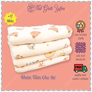 Khăn tắm xô muslin sợi tre mềm mại thấm hút tốt 4 lớp 70x100cm, 2 lớp 90x90cm đa năng cho bé Thế Giới Yếm