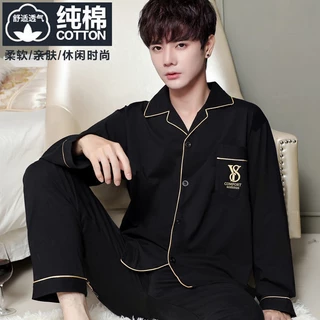 Bộ Đồ Ngủ Tay Dài Chất Liệu 100% cotton Mỏng Thời Trang Xuân Thu Cho Nam Giới Trung Niên