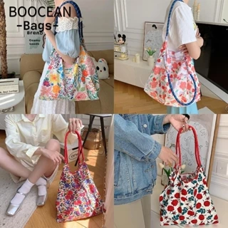 BOOCEAN Túi Xách Vải Cotton Canvas In Hoa Sức Chứa Lớn Tái Sử Dụng Được Thời Trang Cho Học Sinh