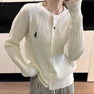 Kii Wii Mùa Thu Phong Cách Mới Pony Thêu Bột Chiên Xoắn Dài Tay Đan Cardigan Nữ