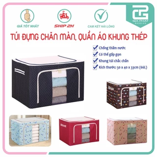 Túi Đựng Quần Áo, Chăn Màn, Mền Gối Khung Thép - Hộp Vải Đựng Đồ Đa Năng Chống Thấm Nước (Loại 66L)