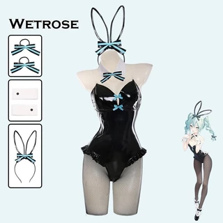 [Wetrose] Còn hàng Hatsune Miku Black Bunny Girl Cosplay Costume Cos Suit Da Nữ Áo liền quần Đồng phục Playsuit Trang phục PU Cosplay Costume Cosplay Bộ
