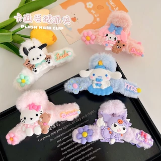 Kẹp Tóc Hình sanrio Phủ Lông Phong Cách Hàn Quốc Dễ Thương Cho Nữ