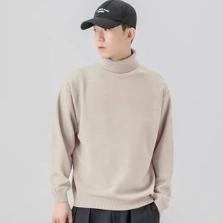 Áo sweater Dệt Kim Cổ Lọ Tay Dài Dáng Rộng Màu Sắc Đơn Giản Thời Trang Thu Đông Cho Nam Giới