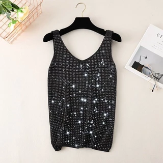 Đáy Đen Nhỏ Camisole Bên Trong Mặc Bên Ngoài Băng Lụa Kim Cương Phù Hợp Với Gợi Cảm Không Tay Top Mùa Hè Nữ