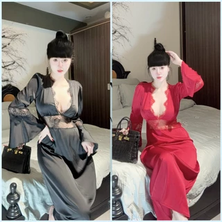 Đầm Ngủ Nữ Tay Dài Ren Bèo Sexy 7 Màu Chất Lụa Latin Cực Sang Freesize