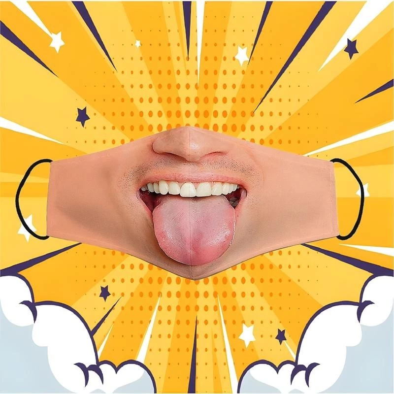 Khẩu Trang Thè Lưỡi 3D Giống Mặt Người Thật Đeo Thoải Mái Dây Có Thể Tăng Giảm Giá Rẻ