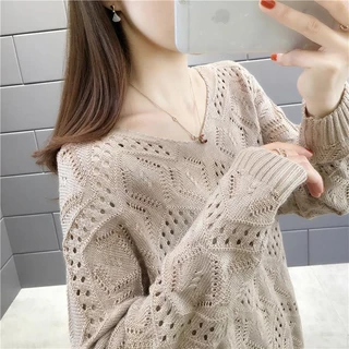 Áo sweater Cổ Chữ v Dáng Rộng Thời Trang Mùa Thu Cho Nữ